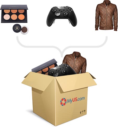 box with three items